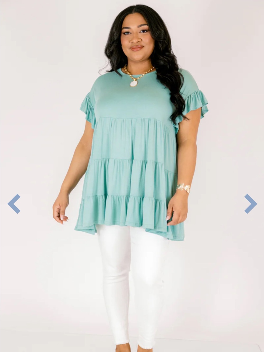 Tiered Ruffle Sleeve Tunic Top - Mint by Chic Soul 2X